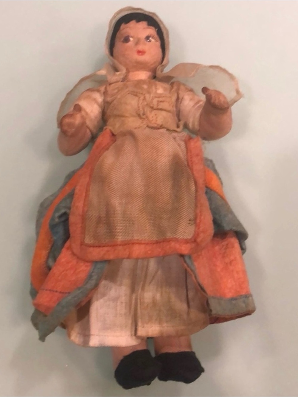 Antique unique Rag Italian Doll vintage early 20’s c oil painted face handmade,